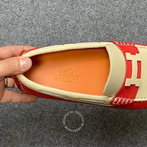Giày lười Hermes like auth nam da xịn màu đỏ phối be - Ảnh 7