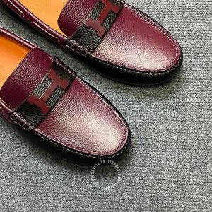 Giày lười nam Hermes like auth màu đen phối đỏ đô logo H - Ảnh 5