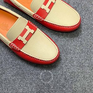 Giày lười Hermes like auth nam da xịn màu đỏ phối be - Ảnh 6