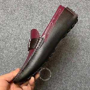 Giày lười nam Hermes like auth màu đen phối đỏ đô logo H - Ảnh 4