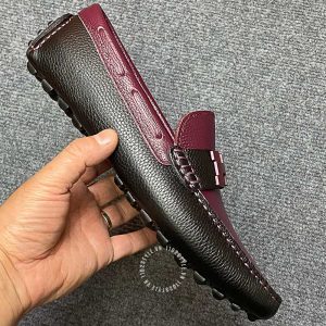 Giày lười nam Hermes like auth màu đen phối đỏ đô logo H - Ảnh 3