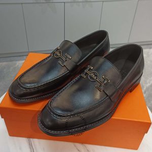 Giày lười Hermes nam da trơn logo sang trọng siêu cấp - Hình ảnh 2