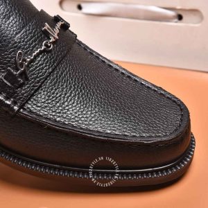 Giày Loafer Versace hàng hiệu nam da đen sần logo kim loại - Ảnh 6