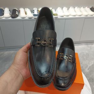 Giày lười Hermes nam da trơn logo sang trọng siêu cấp - Hình ảnh 4