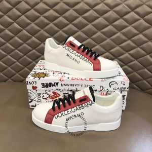 Sneaker D&G trắng phối đỏ đô dây buộc đen hàng hiệu - Ảnh 2