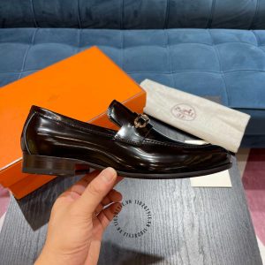 Giày lười Hermes like auth màu nâu da bóng cao cấp - Ảnh 7