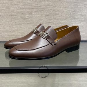 Giày Loafer Hermes nam màu nâu da trơn phiên bản hàng hiệu - Hình ảnh 4