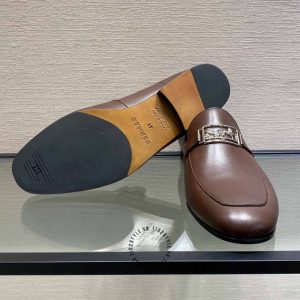 Giày Loafer Hermes nam màu nâu da trơn phiên bản hàng hiệu - Hình ảnh 8