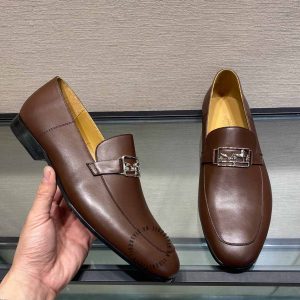Giày Loafer Hermes nam màu nâu da trơn phiên bản hàng hiệu - Hình ảnh 2