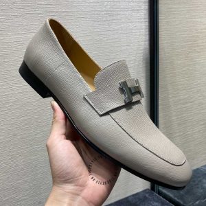 Giày Loafer Hermes nam màu ghi da sần phiên bản cao cấp nhất - Hình ảnh 6