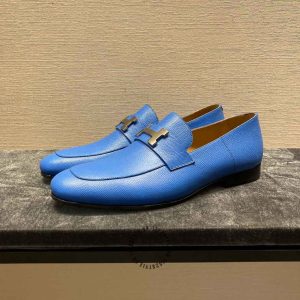 Giày Loafer Hermes nam màu xanh nổi bật phiên bản hàng hiệu - Hình ảnh 2
