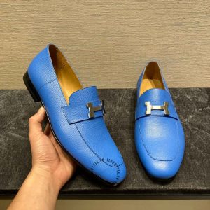 Giày Loafer Hermes nam màu xanh nổi bật phiên bản hàng hiệu - Hình ảnh 3