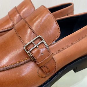 Giày Loafer Hermes nam da trơn màu nâu cao cấp xách tay - Hình ảnh 6