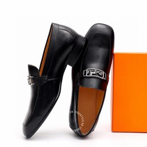 Giày Loafer Hermes nam da trơn màu đen phiên bản hàng hiệu - Hình ảnh 4