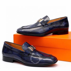 Giày Loafer Hermes nam màu xanh than da bóng hàng hiệu - Ảnh 6