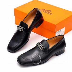 Giày Loafer Hermes nam da trơn màu đen phiên bản hàng hiệu - Hình ảnh 3