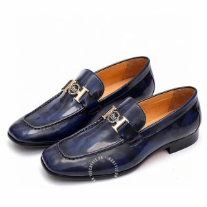 Giày Loafer Hermes nam màu xanh than da bóng hàng hiệu - Ảnh 2