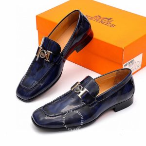 Giày Loafer Hermes nam màu xanh than da bóng hàng hiệu - Ảnh 3