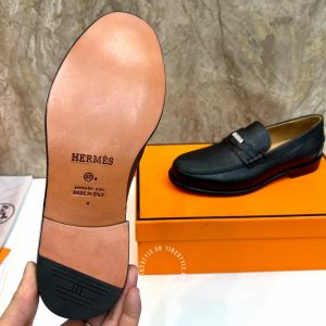 Giày Loafer Hermes nam màu đen da sần phiên bản hàng hiệu - Hình ảnh 9