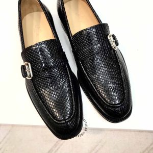 Giày lười nam hàng hiệu Hermes like auth màu đen họa tiết da rắn - Ảnh 4