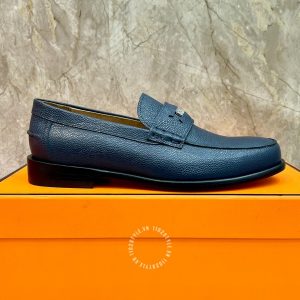 Giày Loafer Hermes nam màu xanh da sần phiên bản hàng hiệu - Hình ảnh 7