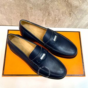 Giày Loafer Hermes nam màu xanh da trơn hàng hiệu giá tốt - Hình ảnh 2