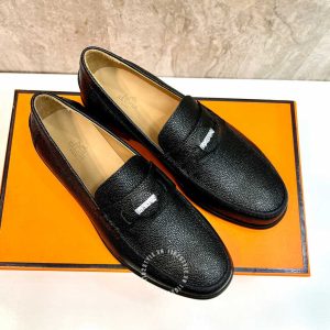 Giày Loafer Hermes nam màu đen da sần phiên bản hàng hiệu - Hình ảnh 3
