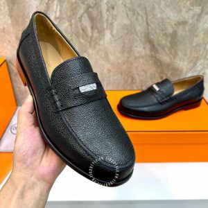 Giày Loafer Hermes nam màu đen da sần phiên bản hàng hiệu - Hình ảnh 6