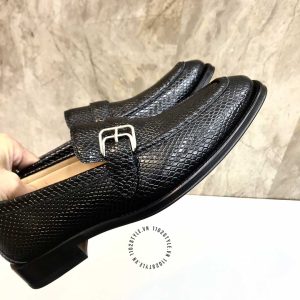 Giày lười nam hàng hiệu Hermes like auth màu đen họa tiết da rắn - Ảnh 7