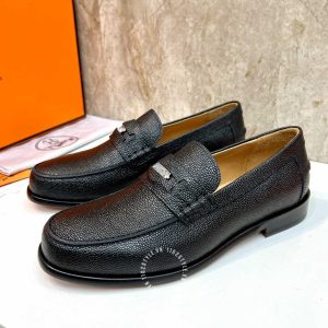Giày Loafer Hermes nam màu đen da sần phiên bản hàng hiệu - Hình ảnh 4