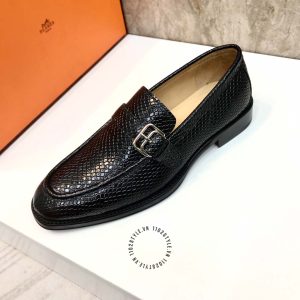 Giày lười nam hàng hiệu Hermes like auth màu đen họa tiết da rắn - Ảnh 6