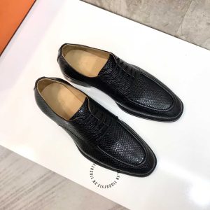 Giày tây nam hàng hiệu Hermes màu đen hoạ tiết da rắn - Hình ảnh 3