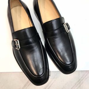 Giày lười nam hàng hiệu Hermes màu đen da trơn like auth - Ảnh 4