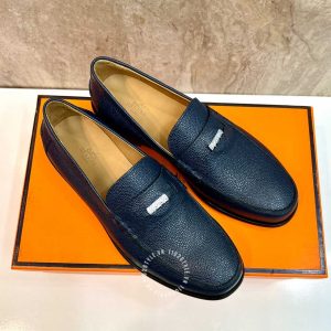 Giày Loafer Hermes nam màu xanh da sần phiên bản hàng hiệu - Hình ảnh 3