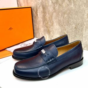Giày Loafer Hermes nam màu xanh da trơn hàng hiệu giá tốt - Hình ảnh 4