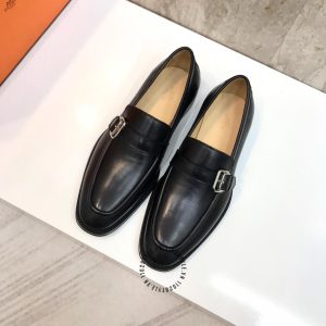 Giày lười nam hàng hiệu Hermes màu đen da trơn like auth - Ảnh 2