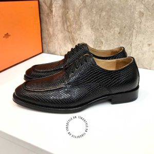 Giày tây nam hàng hiệu Hermes màu đen hoạ tiết da rắn - Hình ảnh 5