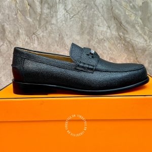 Giày Loafer Hermes nam màu đen da sần phiên bản hàng hiệu - Hình ảnh 7