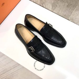 Giày lười nam hàng hiệu Hermes like auth màu đen họa tiết da rắn - Ảnh 2