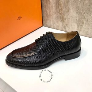 Giày tây nam hàng hiệu Hermes màu đen hoạ tiết da rắn - Hình ảnh 6