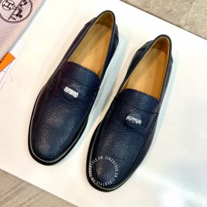 Giày Loafer Hermes nam màu xanh da sần phiên bản hàng hiệu - Hình ảnh 2