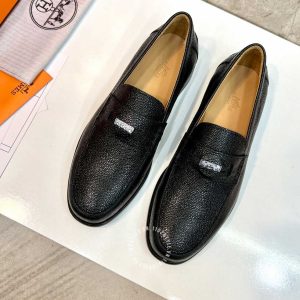 Giày Loafer Hermes nam màu đen da sần phiên bản hàng hiệu - Hình ảnh 2