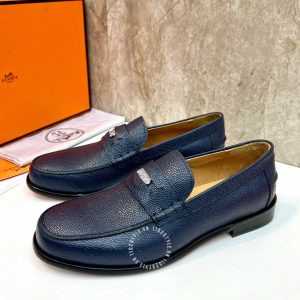 Giày Loafer Hermes nam màu xanh da sần phiên bản hàng hiệu - Hình ảnh 4