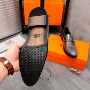 Giày nam Hermes da bóng màu xám Super Fake - Hình ảnh 9