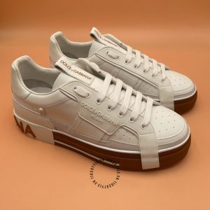 Giày sneaker nam D&G trắng đế nâu logo nổi cao cấp - Hình ảnh 3