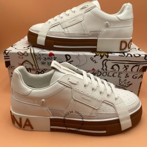 Giày sneaker nam D&G trắng đế nâu logo nổi cao cấp - Hình ảnh 4