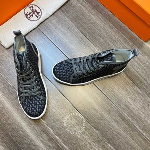 Giày nam sneaker boot Hermes màu đen họa tiết cao cấp - Hình ảnh 3