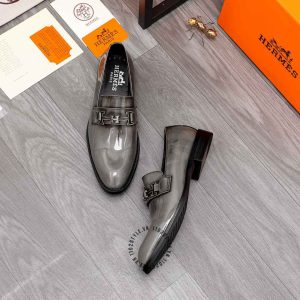 Giày nam Hermes da bóng màu xám Super Fake - Hình ảnh 2