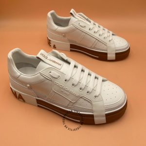Giày sneaker nam D&G trắng đế nâu logo nổi cao cấp - Hình ảnh 7