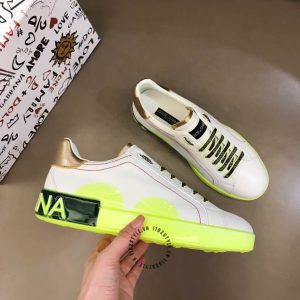 Giày Dolce & Gabbana unisex màu trắng phối xanh neon cao cấp - Ảnh 3